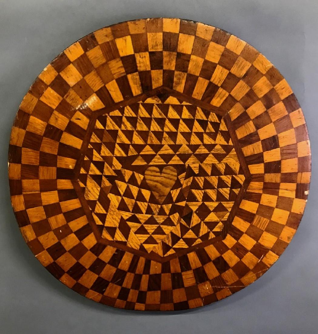 Wood Inlaid Round Table Top Mounted for Hanging (1 of 1)