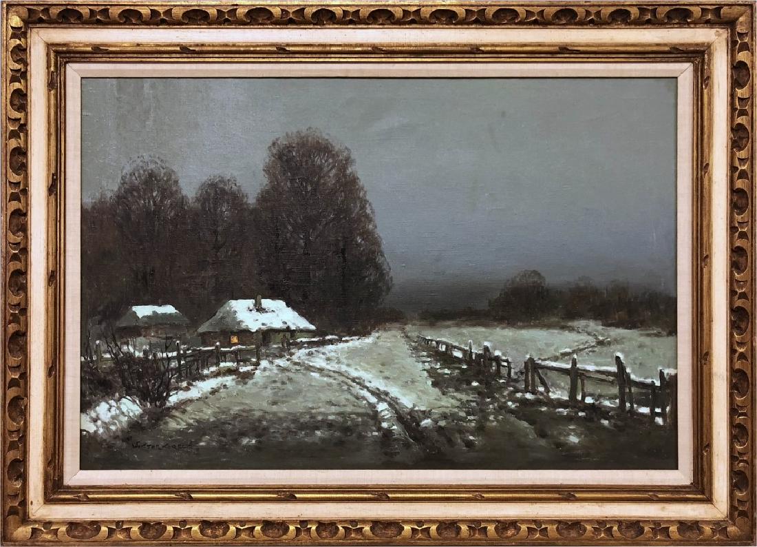 Wiktor Korecki Oil on Canvas Winter Farm Scene (1 of 5)