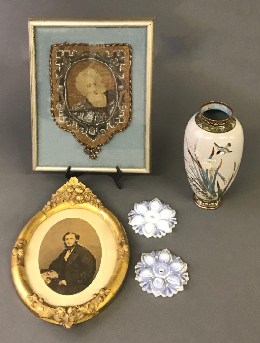 Japanese Cloisonne Vase, Framed Beadwork, etc (1 of 4)