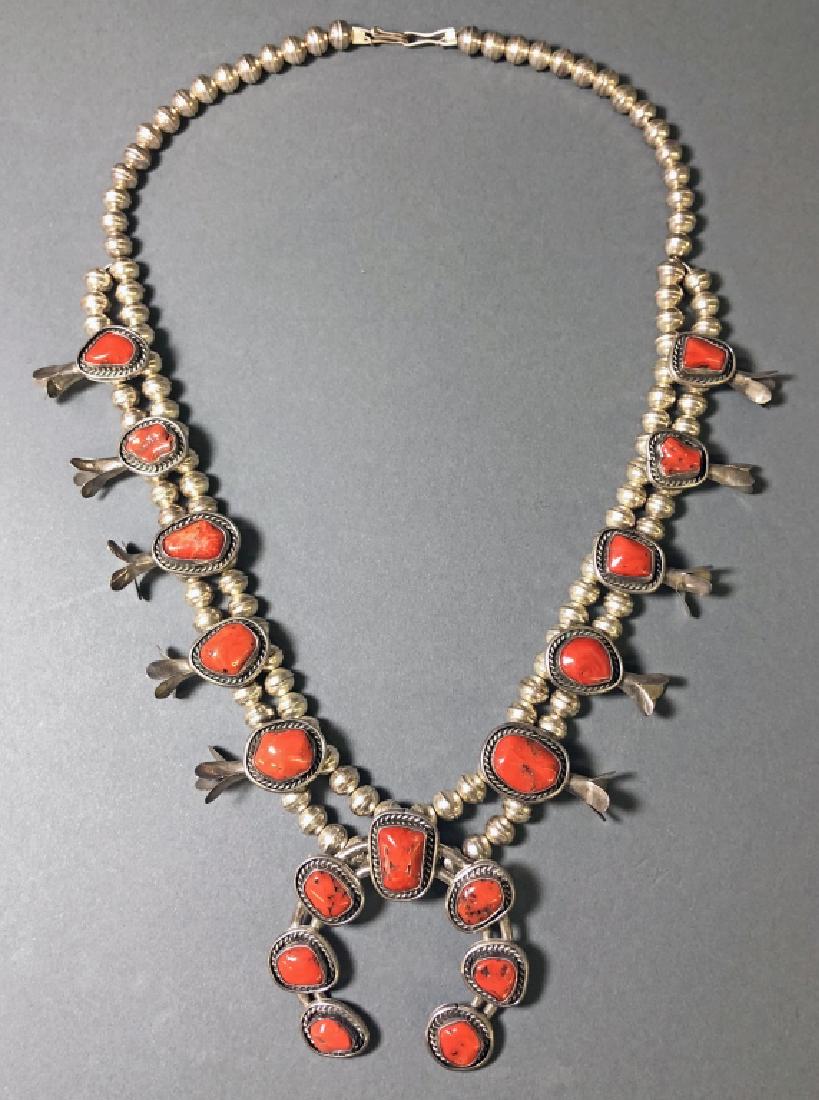 Silver and Coral Squash Blossom Necklace (1 of 5)