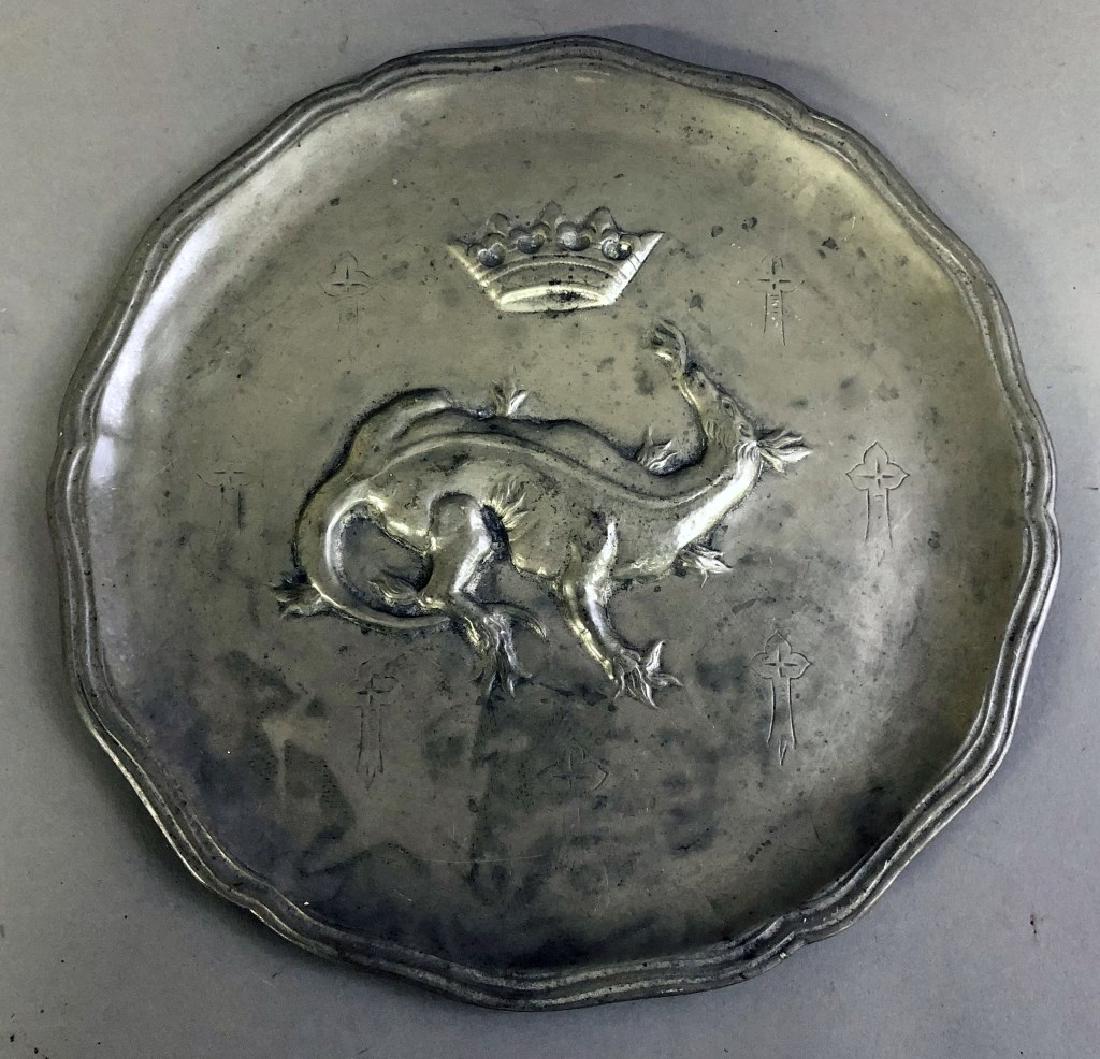 Continental Pewter Plate with Dragon and Crown (1 of 4)