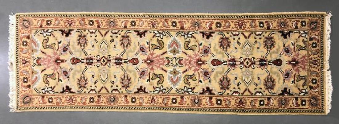 Agra Tribal Runner with Tan Field: Agra tribal runner with tan field, 2' 6" x 8'