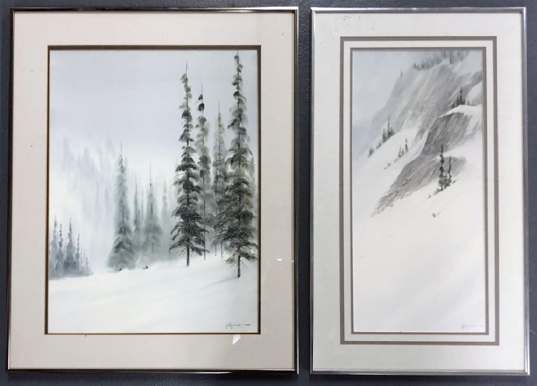 Two Bill Alexander Watercolors of Skiers on Slopes (1 of 6)