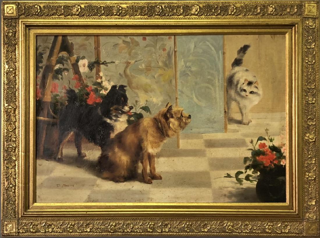 Oil on Canvas of Dogs and a Cat (1 of 3)