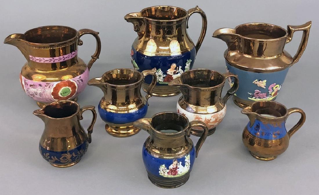 Eight Copper Lustre Pitchers (1 of 2)