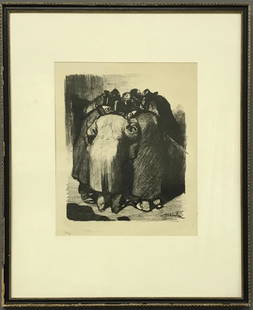 Signed Lithograph "Les Moutons de Boisdeffre": Theophile Alexandre Steinlen (France, Switzerland, 1859 - 1923) "Les Moutons de Boisdeffre" (The Sheep of Boisdeffre), framed and matted lithograph, 23/50, signed in the stone lower right and