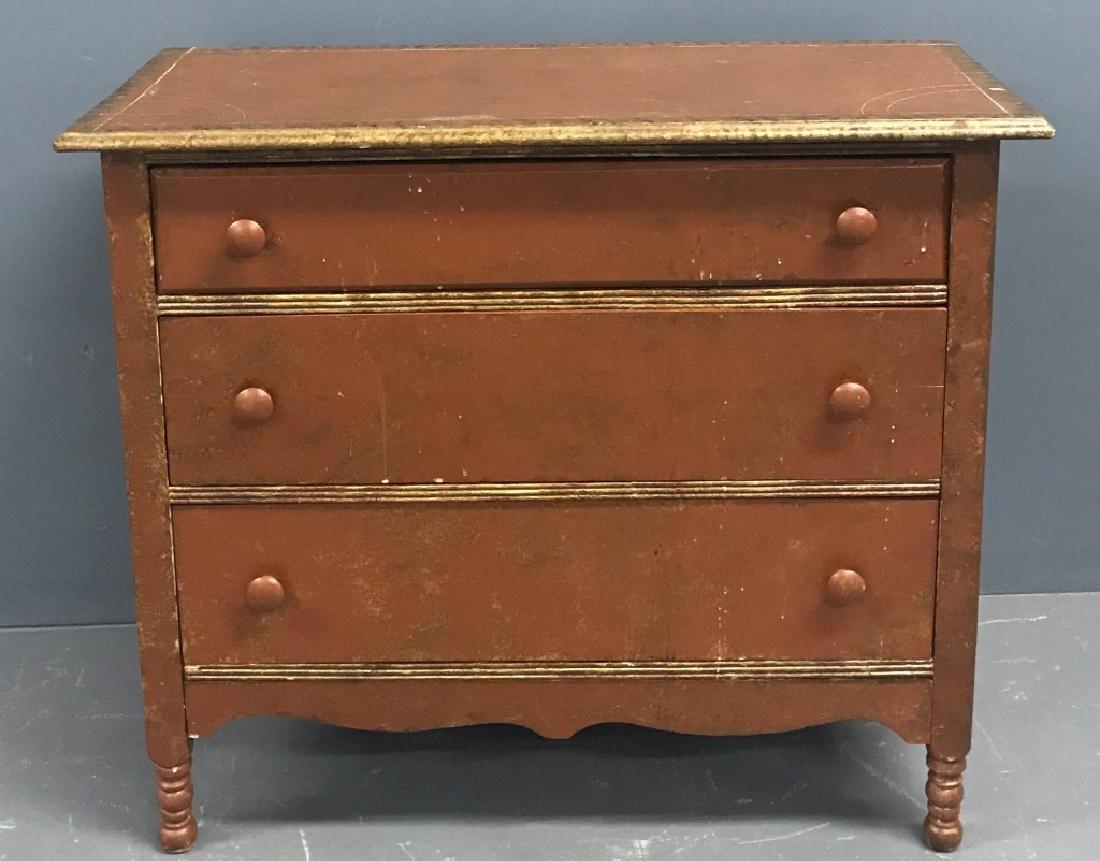 Red Painted Three Drawer Chest (1 of 1)