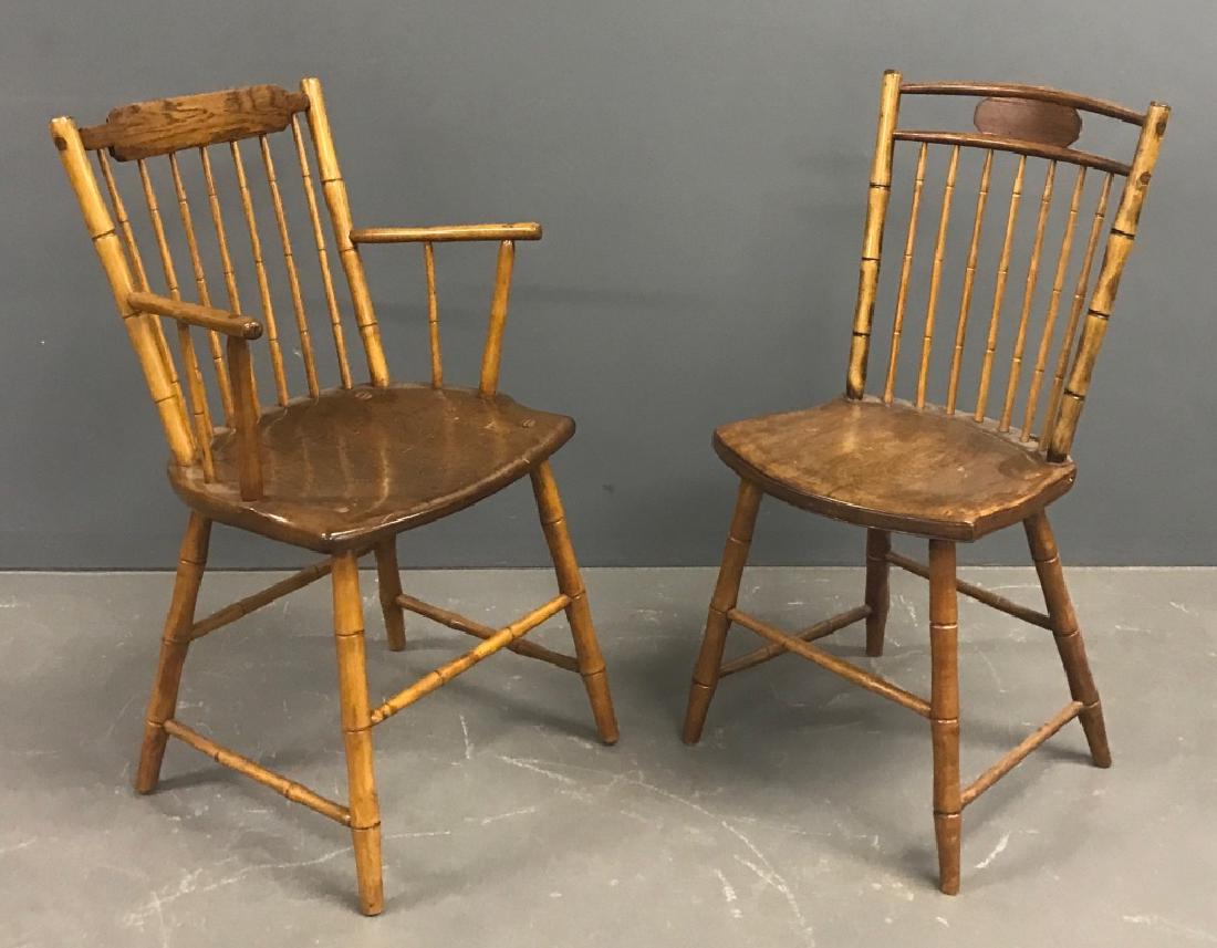 Two Philadelphia Windsor Chairs: Two Philadelphia Windsor chairs, circa 1830, armchair 35"h x 18"w x 16"d, seat height 18"