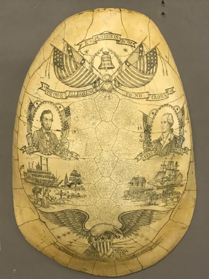 Large Faux Sea Turtle Shell Scrimshaw