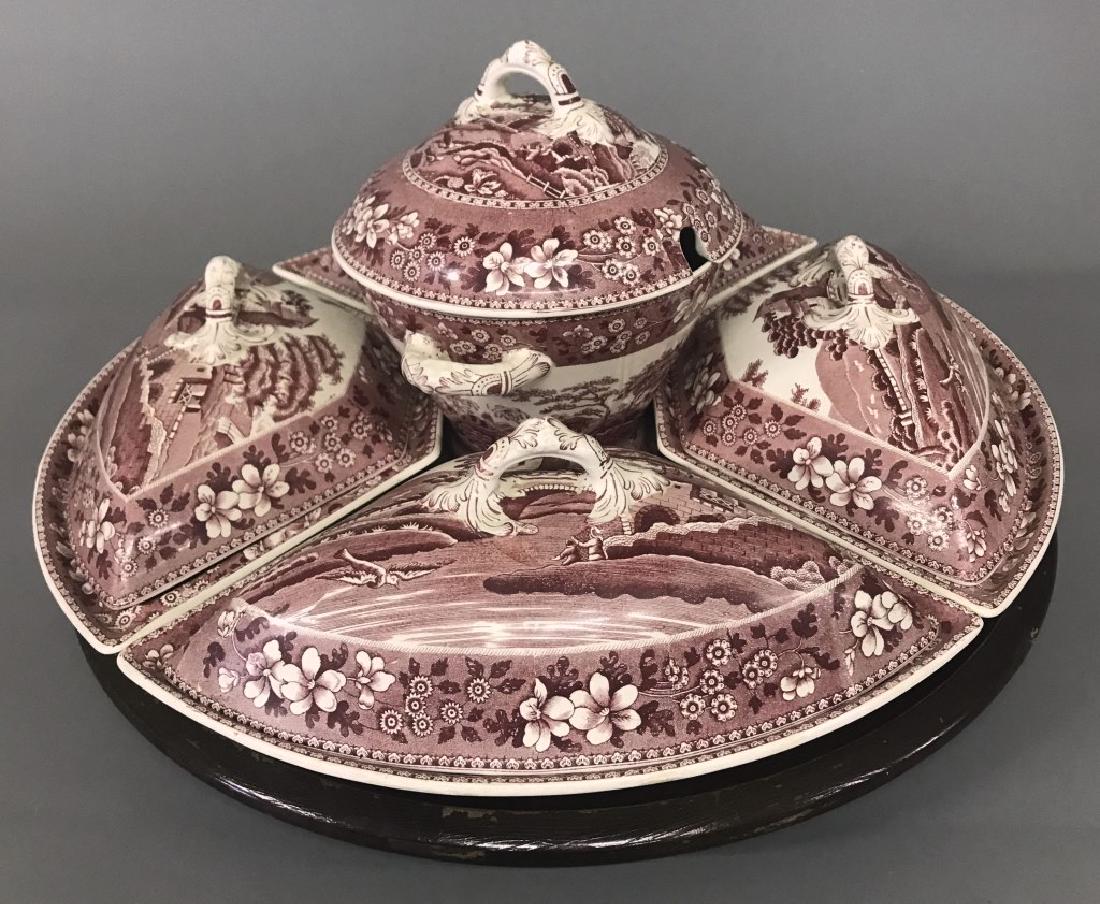 Copeland Red Transfer Tureen and Covered Dishes (1 of 3)