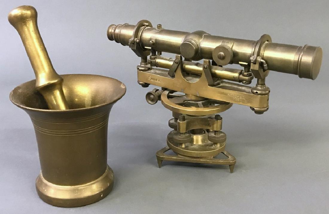 Brass Theodolite together with a Mortar & Pestle (1 of 1)