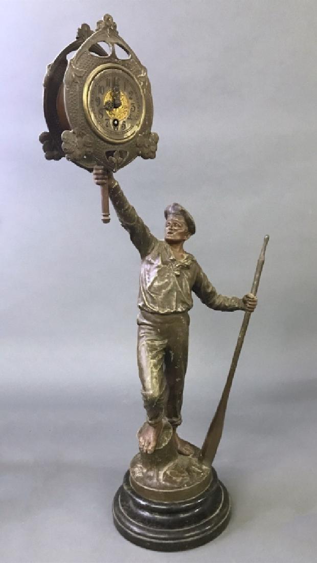 Spelter Metal Sailor Clock on Marble Base (1 of 2)