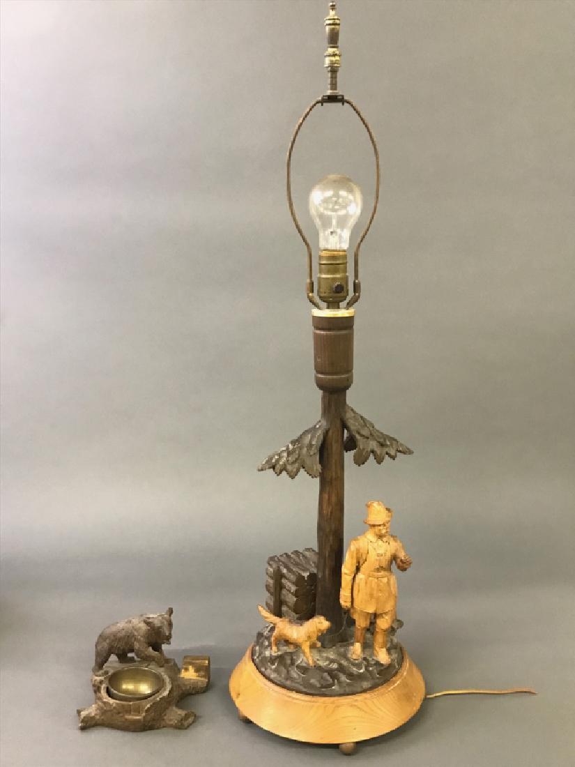 Black Forest Lamp with Carved Figures & an Ashtray (1 of 1)