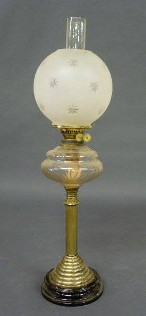 Gone With the Wind lamp with double burner. 18.5"h: Gone With the Wind lamp with double burner. 18.5"h. top of burner, 29" OA"