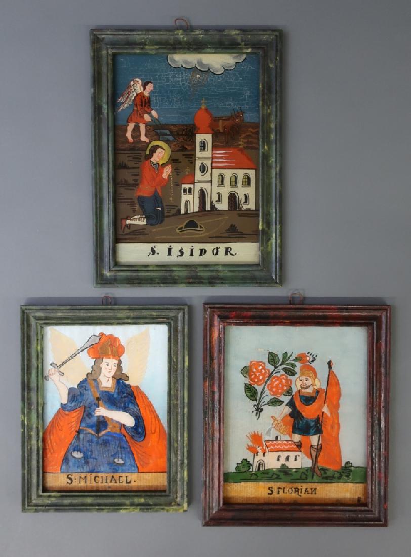Three German Reverse Paintings on Glass of Saints (1 of 3)
