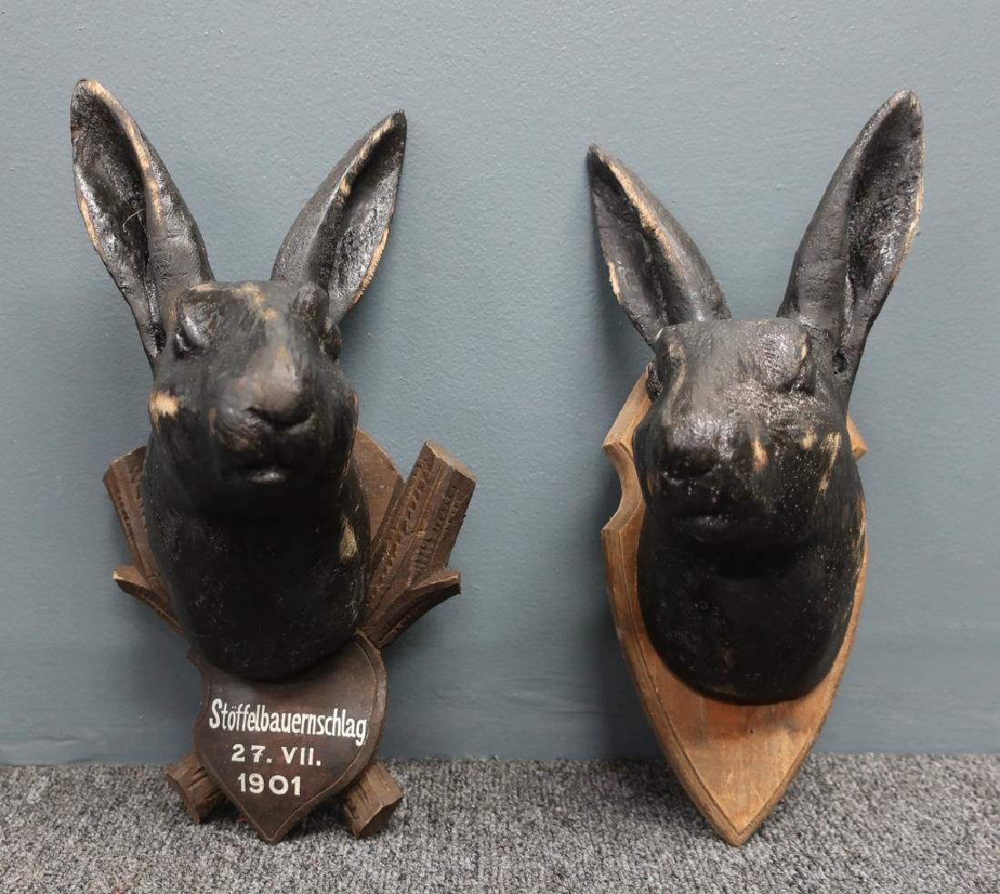 Two Black Forest Style Carved Rabbit Heads (1 of 2)