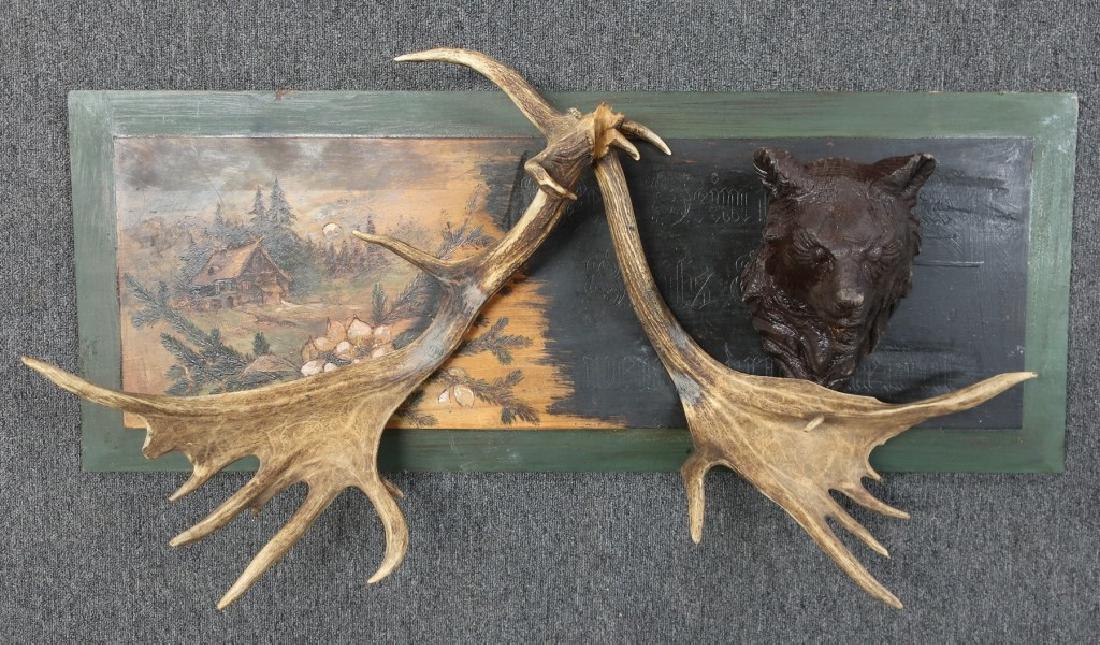 Black Forest Style Bear and Antler Plaque (1 of 1)