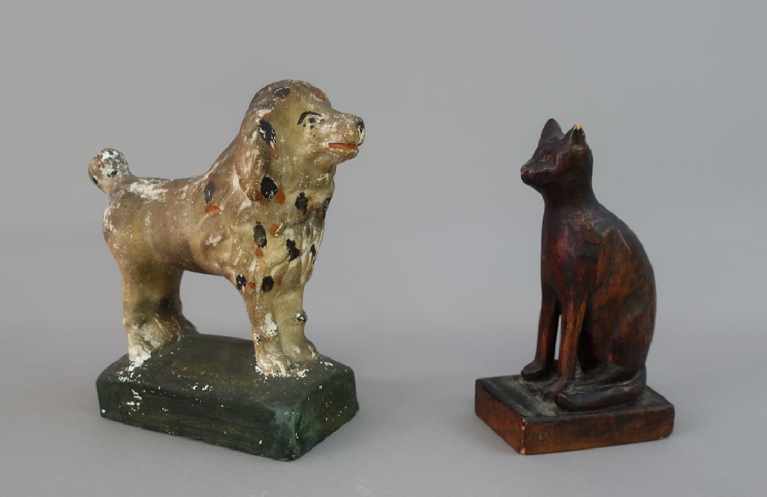 Chalkware Dog Together with a Cat Carving (1 of 1)