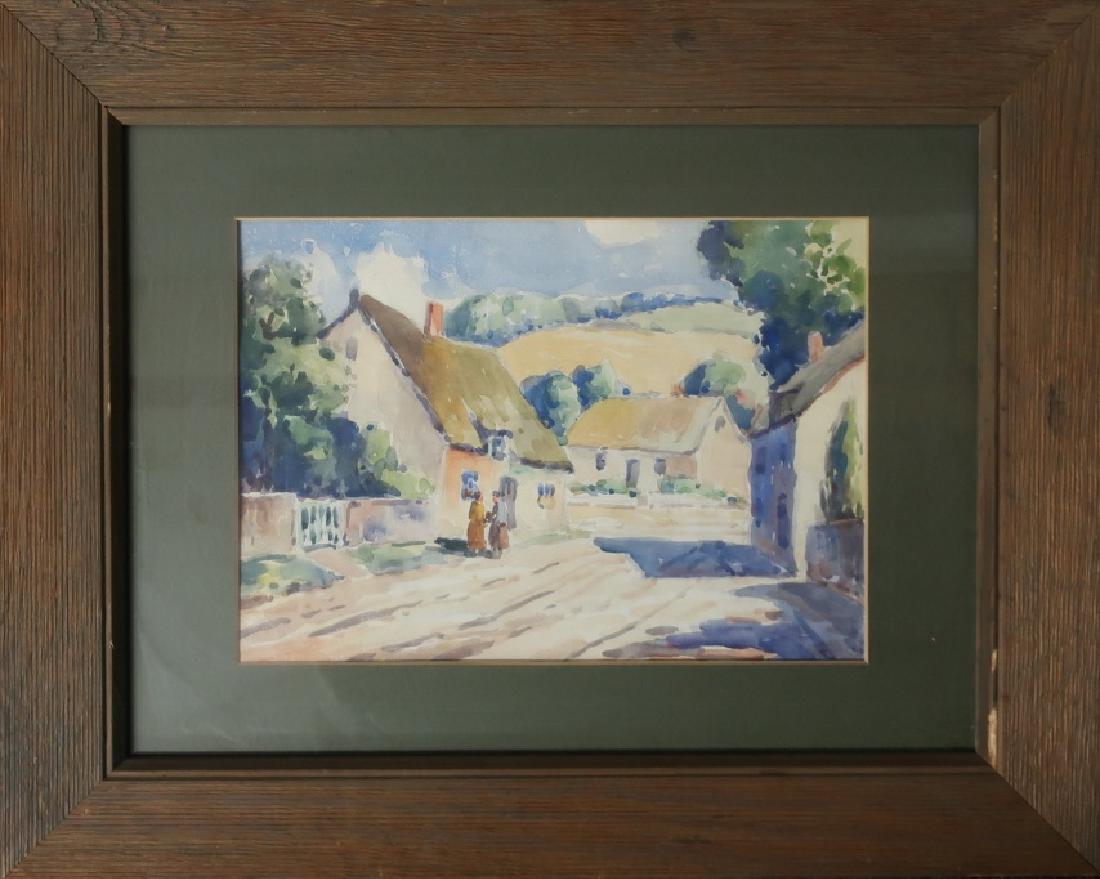 Albert Van Nesse Greene Watercolor: Pennsylvania Impressionist Albert Van Nesse Greene (Pennsylvania, District of Columbia 1887 - 1971) watercolor of a French village, unsigned, 8"h x 11 1/2"w