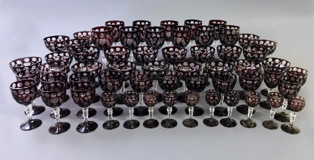 Fifty-Eight Pieces of Red Bohemian Glassware (1 of 3)