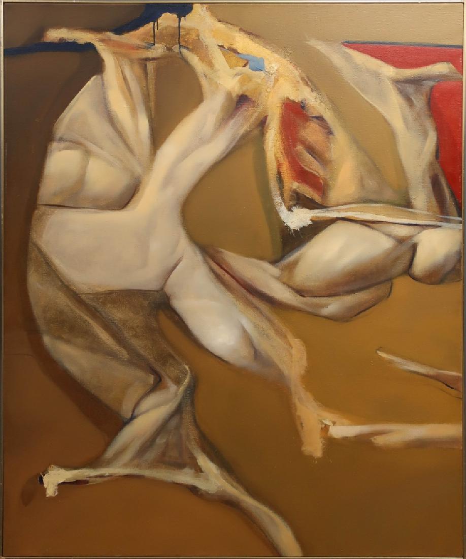 Bruce Samuelson Oil on Canvas "Figural Fragments": Philadelphia artist Bruce Samuelson (b. 1946) large oil on canvas "Figural Fragments", 1972, signed and dated, titled verso, artist educated and faculty at the Pennsylvania Academy of the Fine Arts, w