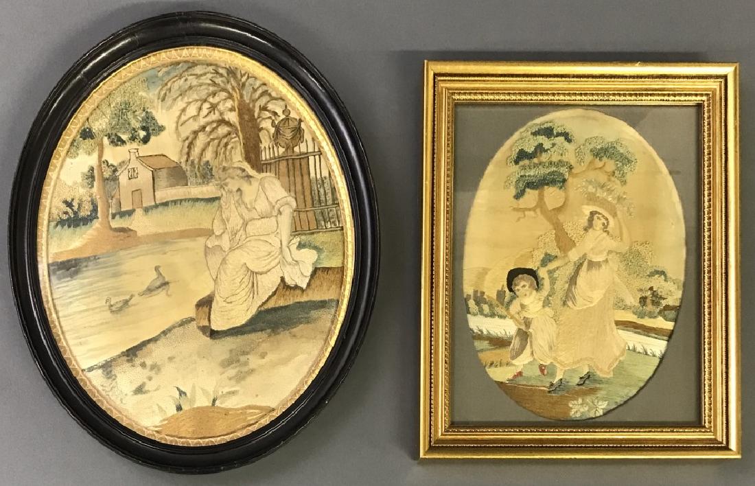 Oval English Silkwork & Memorial Tomb Sampler (1 of 2)