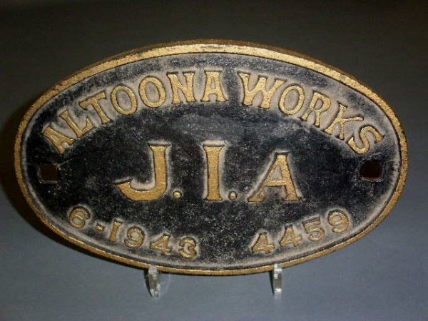 Locomotive builder's plate- Altoona Works, J.I.A