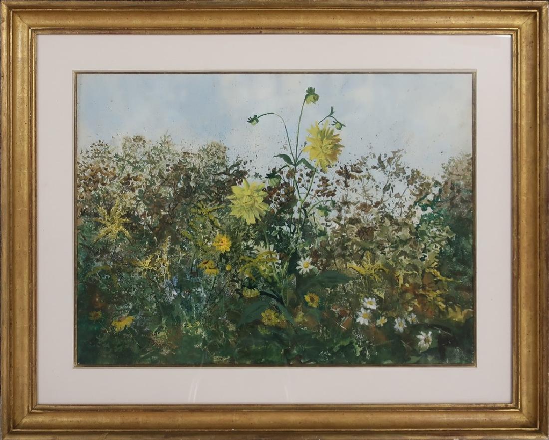 John W. McCoy II Watercolor "Yellow Dahlia": John W. McCoy II (Pennsylvania / California 1910 - 1989) watercolor of flowers titled "Yellow Dahlia", signed lower left; artist was a student of Andrew Wyeth, and taught at the Pennsylvania Academy o