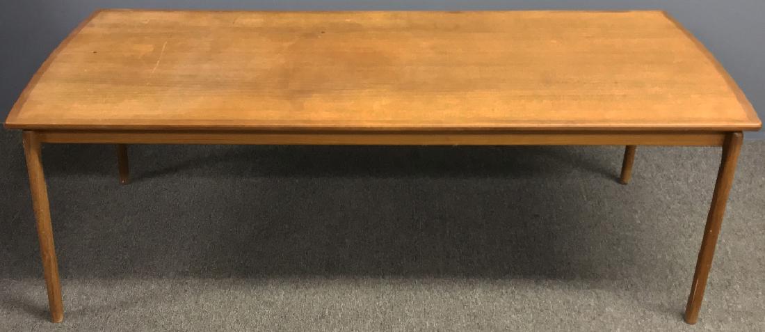 Danish Mid-Century Modern Coffee Table: Danish mid-century modern coffee table labeled, "Illums Bolighus / Kobenhavn," "Made in Denmark / PJ / Design Ole Wanscher," and "Furniture Makers / Danish / Control," 22 1/2"h, top 63"w x 25 1/2"d