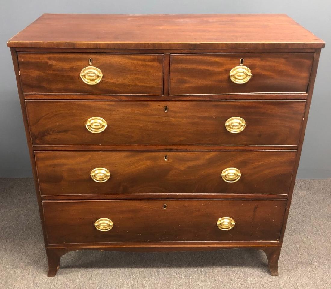 English Hepplewhite Mahogany Chest of Drawers: English Hepplewhite mahogany chest of drawers, as found, 42 3/4"h x 41 1/2"w