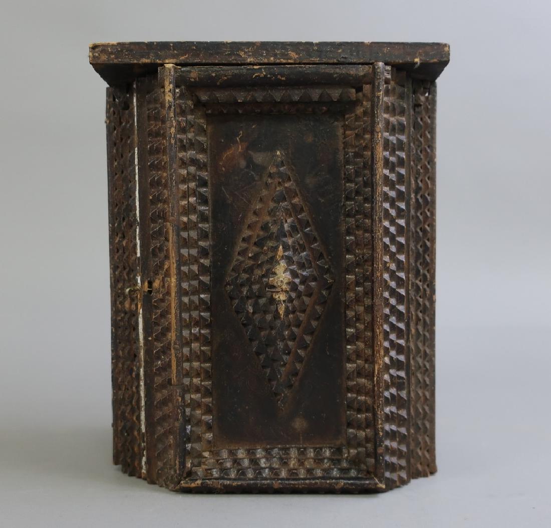 Tramp Art Carved Trinket - Dresser Box: Tramp Art carved trinket or dresser box, circa 1900, 8"h x 6 1/4"w