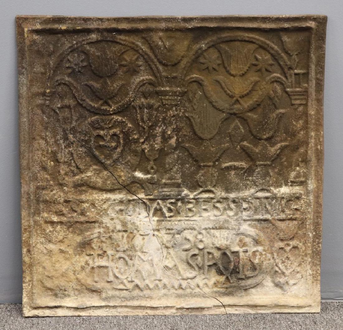 Rare Cast Iron Stove Plate, "Thomas Potts": Rare cast iron stove plate signed, "Thomas Potts 1758," 24"h x 23 1/2"w