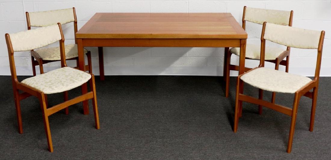 Danish Modern Teakwood Table and Four Chairs: Danish modern teakwood table and four chairs by Anderstrup Mobelfabrik; table 28 1/2"h, top 55"l x 35 1/2"w, chairs 32"h