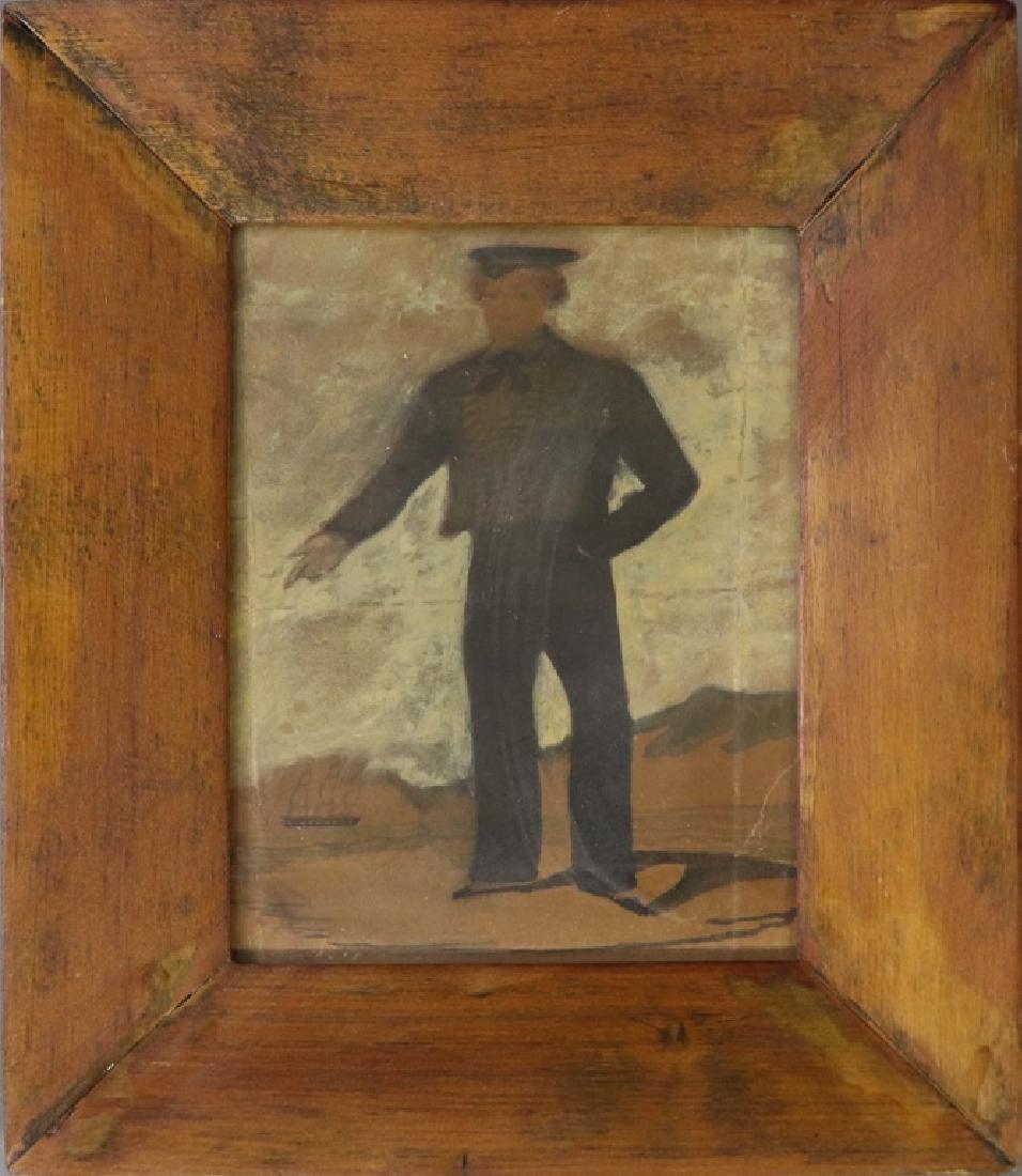 Watercolor Portrait of a Sailor: Watercolor portrait of a sailor, 19th c., framed (maple frame) and matted, 6 1/2"h x 5"w