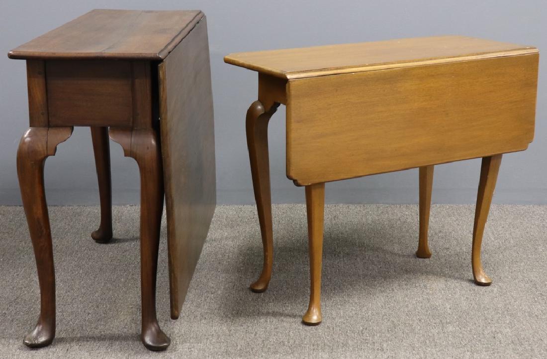 Kittinger Queen Anne Style Table w/ another Table: Queen Anne style table with single drop-leaf by Kittinger together with a Queen Anne mahogany table with single leaf, 28 1/2"h x 38"l