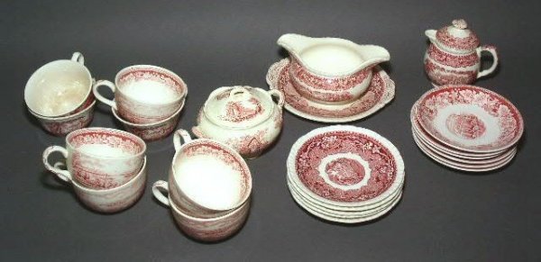 Group of transfer decorated tableware- cups, sauce