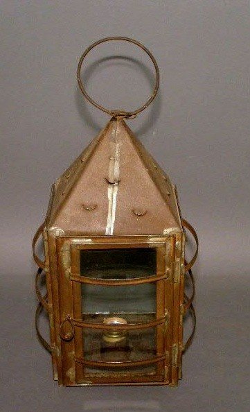 Pair of hanging tin lanterns, electrified. 16"h.