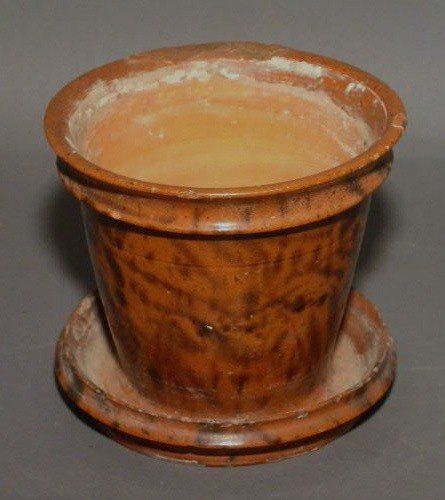 Redware flowerpot with black splash manganese de