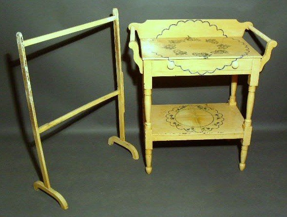 Cottage type washstand with yellow and blue floral