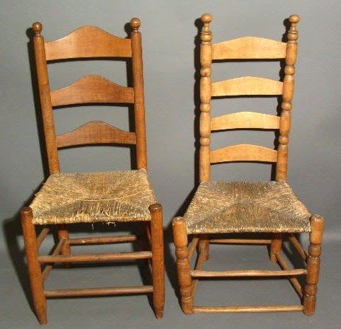 Four slat ladder-back maple rush seat chair, c.1
