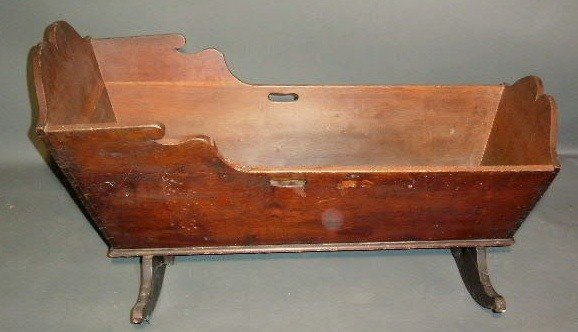 Cherry cradle, c.1840, oxbow top and hand doveta