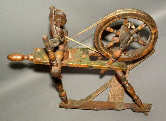 Maple child's spinning wheel, c.1830, with origi