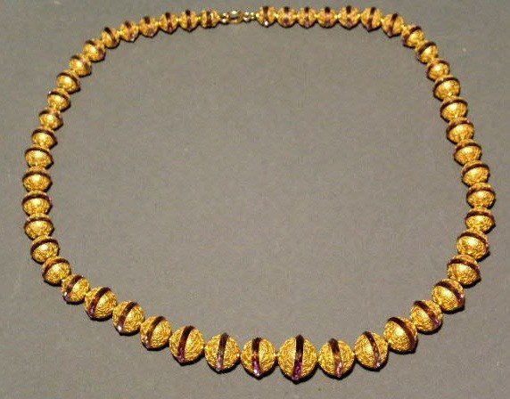 Gold and amethyst necklace, c.1880, 14K.