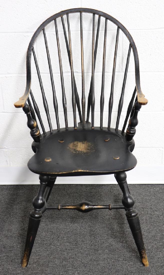 Wallace Nutting Brace-Back Windsor Armchair: Labeled, "Wallace Nutting," brace-back continuous Windsor armchair, 36"h x 20 1/2"w, seat height 17 1/4"