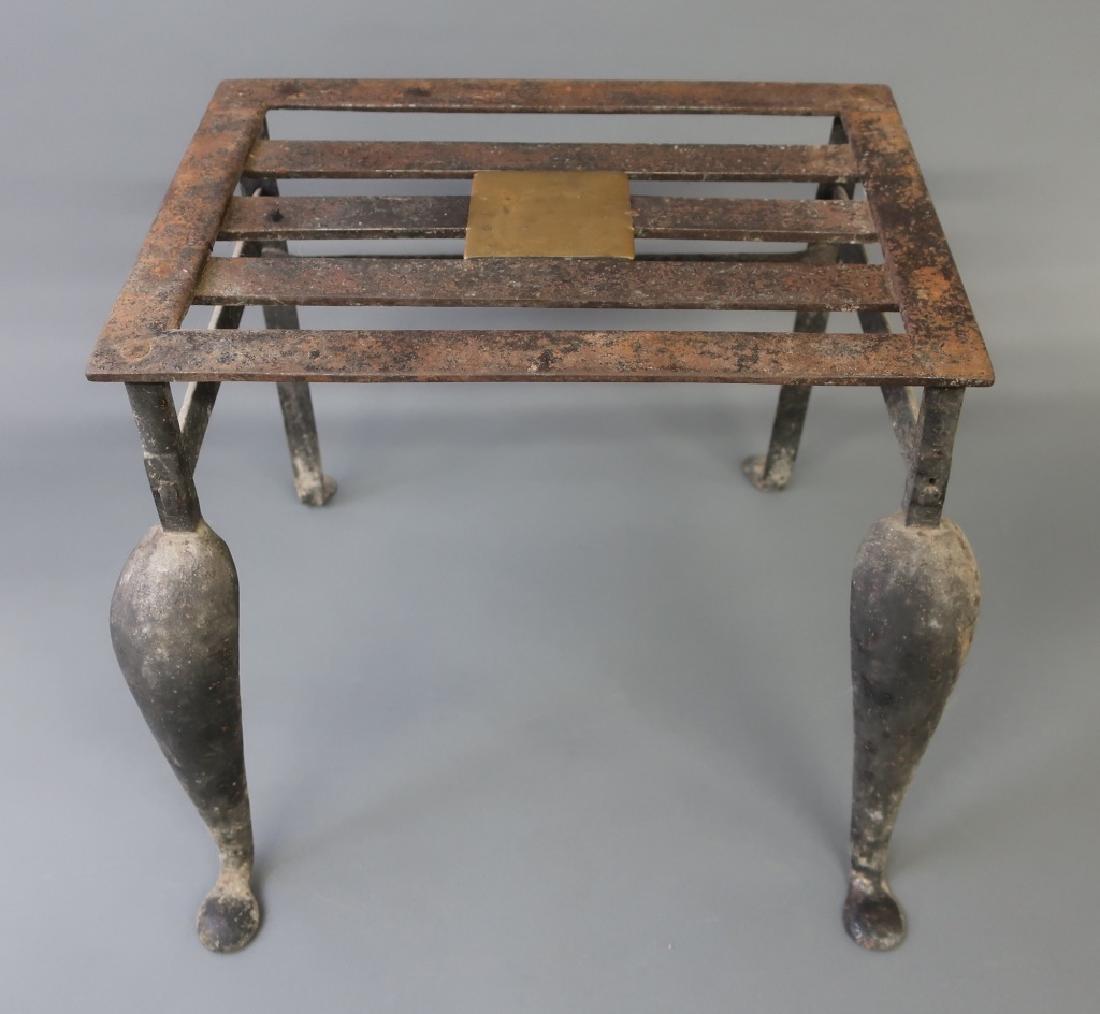 Wrought Iron and Brass Fireplace Trivet: Wrought iron and brass fireplace trivet, 19th century, 12"h x 15"w