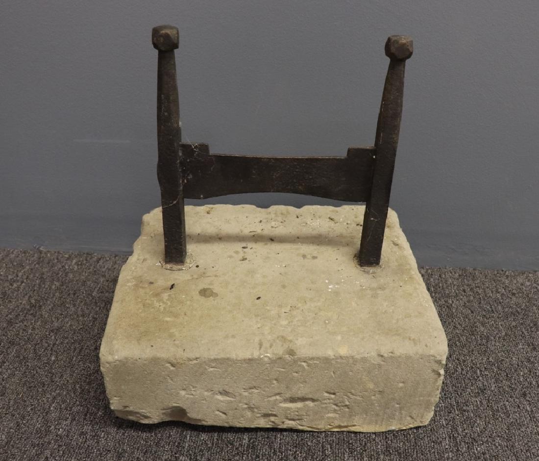 18th C Philadelphia Wrought Iron Boot Scrape: 18th century Philadelphia wrought iron boot scrape in marble, 15"h x 12"w