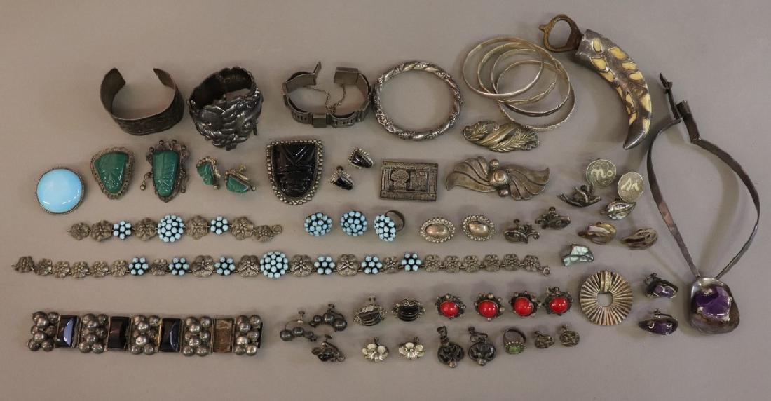 Taxco and Other Mexican Sterling Jewelry: Taxco and other Mexican sterling silver jewelry, together with a bottle opener