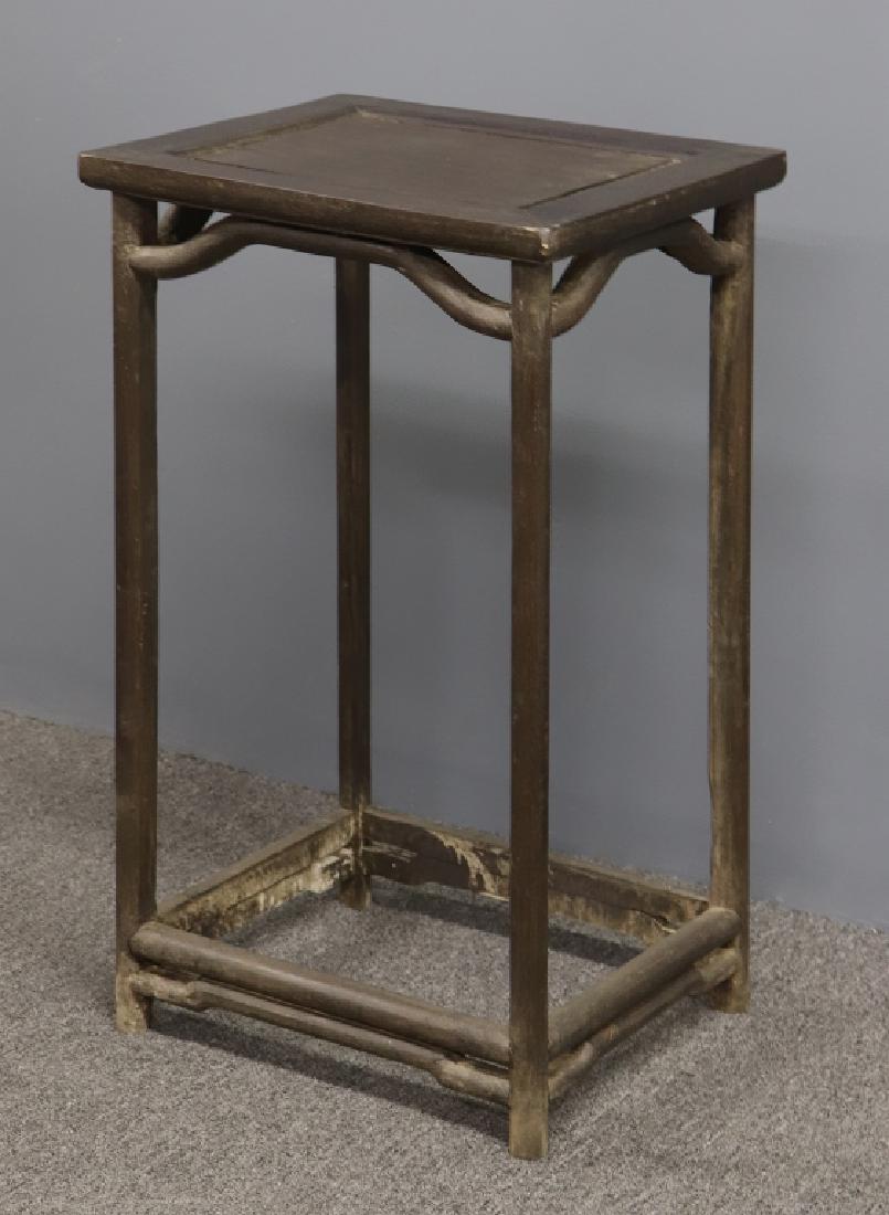 Zitan End Table: Zitan end table / vase stand with floating panel and curved support brackets, 29"h x 16"w x 13 1/2"d