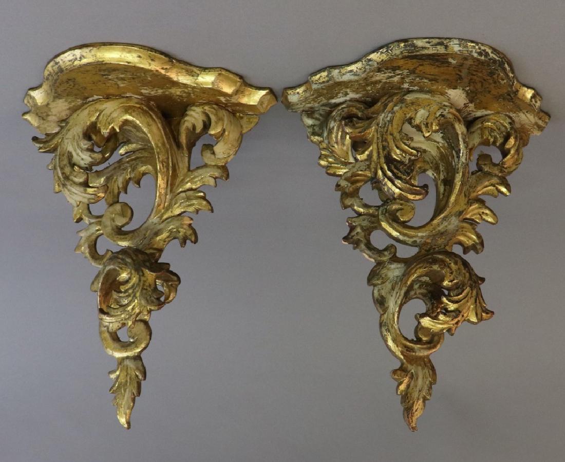 Pair Italian Gilded Wall Brackets: Pair of Italian gilded wall brackets