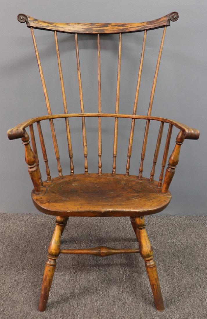 Philadelphia Windsor Comb-Back Armchair 18th C: Philadelphia Windsor comb-back armchair, 18th century, ex-collection of George Horace Lorimer, 41"h x 24 1/2"w, seat height 15"